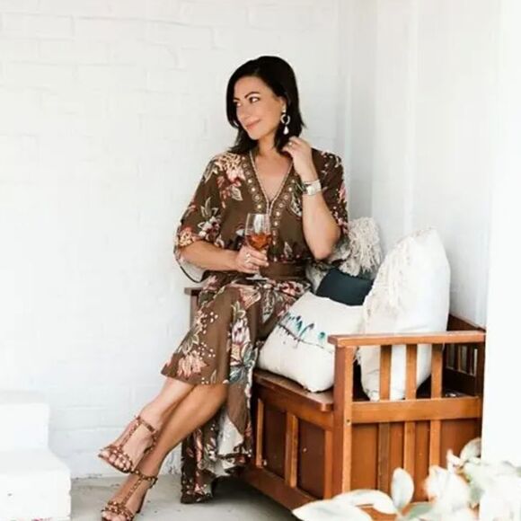 Farm Rio Anthropologie Valentina Dress In Brown Motif Size Extra Small NWT - Picture 8 of 15